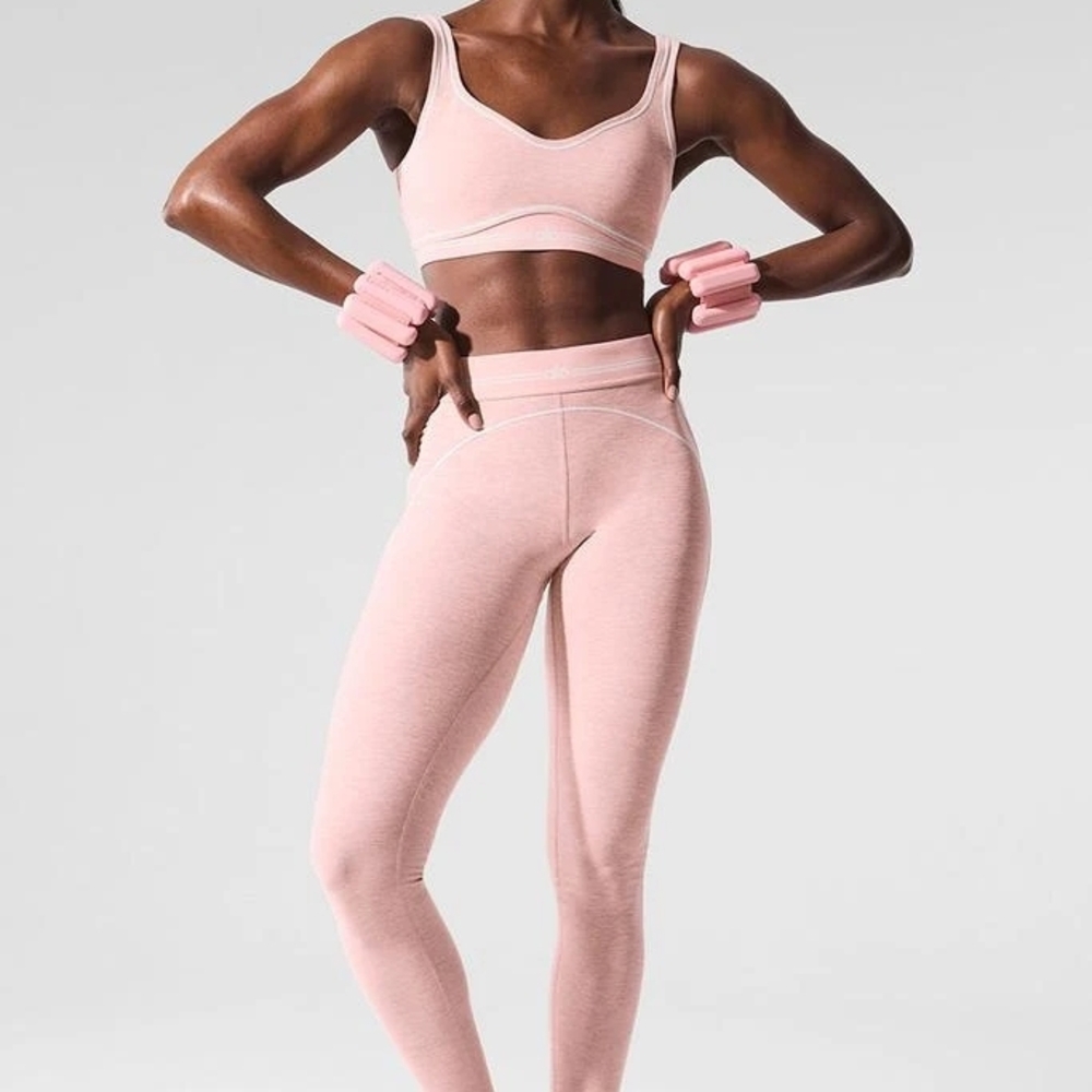NWT Alo Yoga High-Waist Contrast Stitch Leggings Pink Quartz Heather Size L